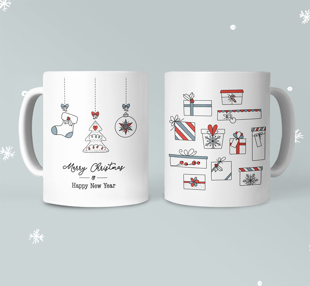 Merry Christmas Mug with Stockings and Presents