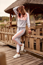 Sports set for women sweatshirt and pants pink and white 11140