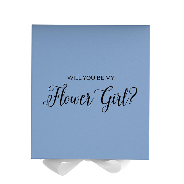 Will You Be My Flower Girl? Proposal Box Light Blue w/ white Bow- No