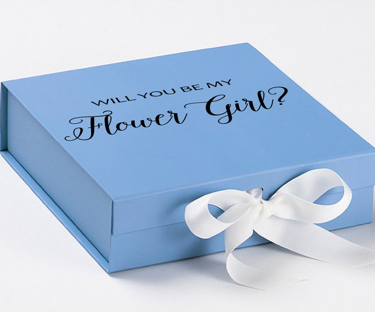 Will You Be My Flower Girl? Proposal Box Light Blue w/ white Bow- No