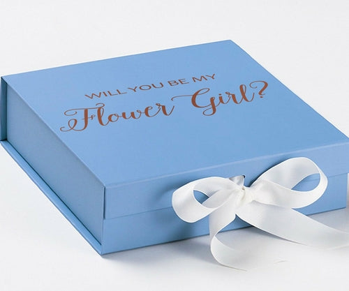 Will You Be My Flower Girl? Proposal Box Light Blue w/ white Bow- No