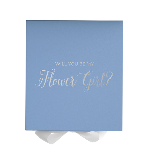 Will You Be My Flower Girl? Proposal Box Light Blue w/ white Bow- No