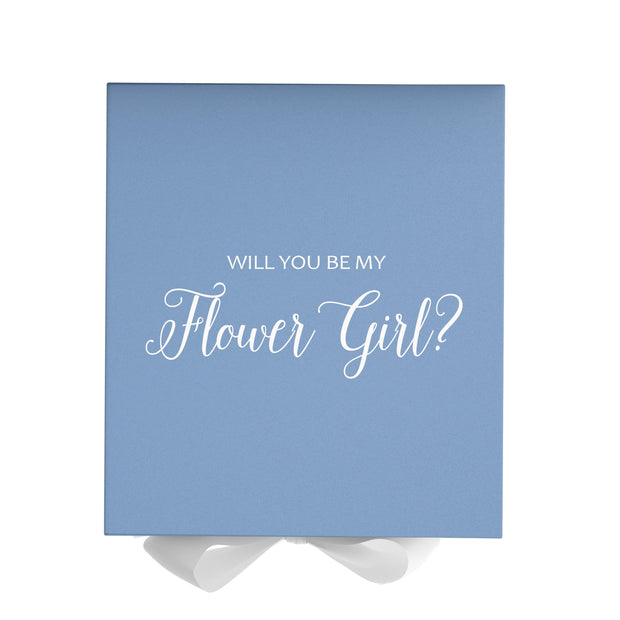 Will You Be My Flower Girl? Proposal Box Light Blue w/ white Bow- No