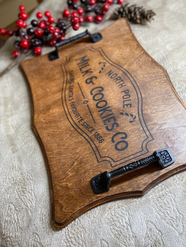 Christmas Serving Tray, Milk and Cookies Tray, Farmhouse Christmas